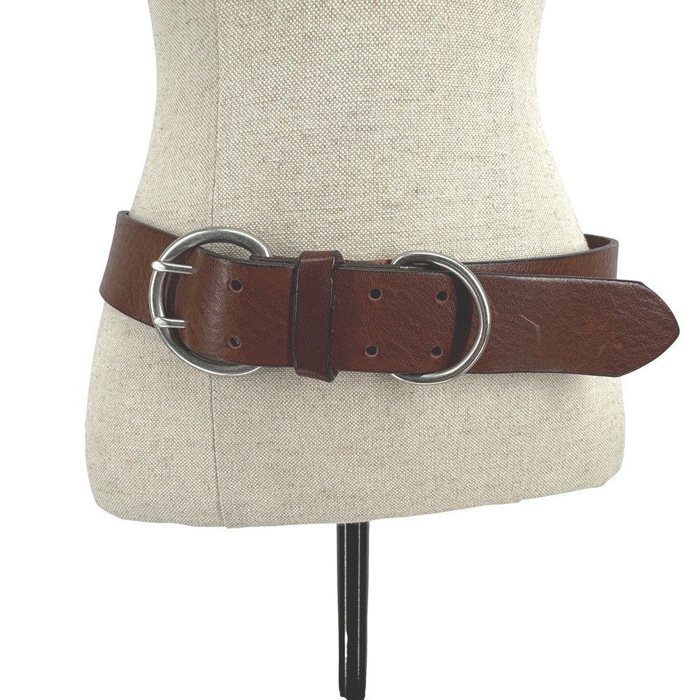Gap Vintage Brown Leather Double O Ring Belt USA Womens Large Wide Strap 90s